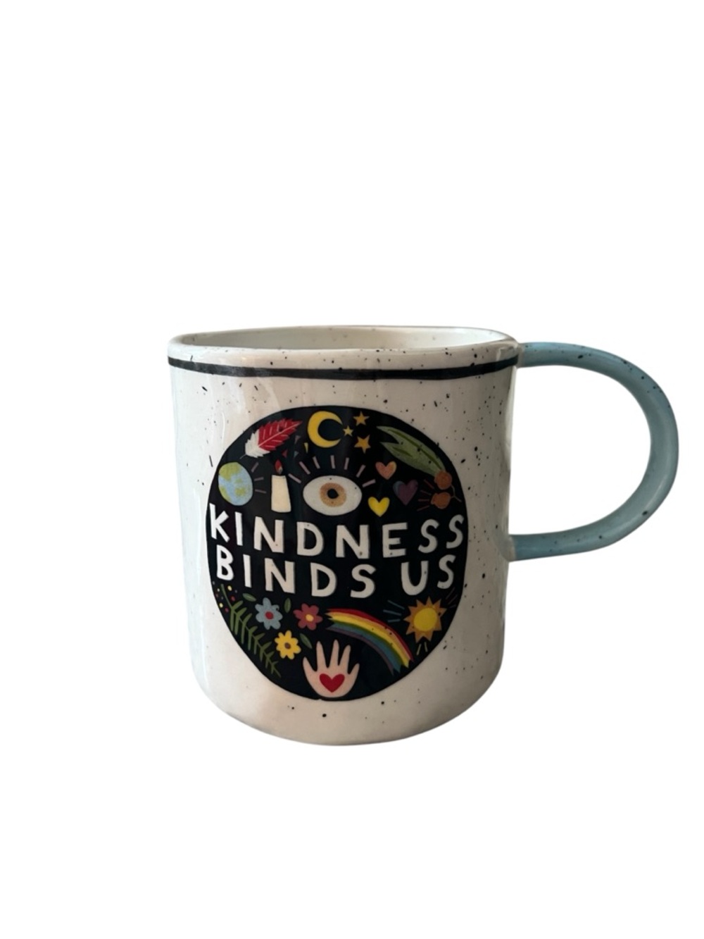 Anthropologie White Mug with Multicolor 'Kindness Binds Us' Graphic